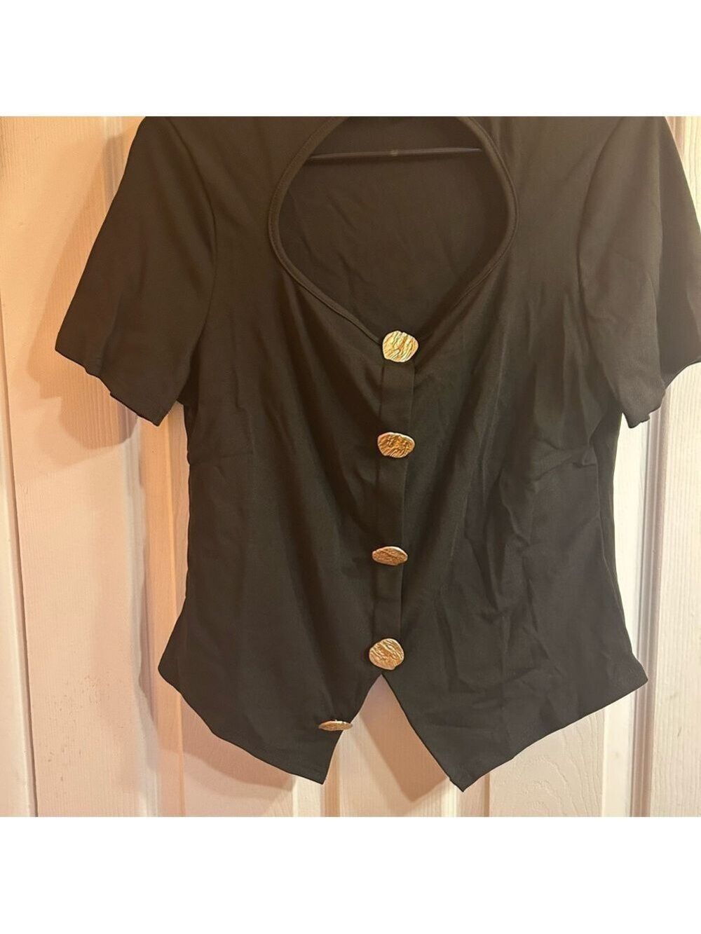 SHEIN Black Button-Down Top with Gold Accents